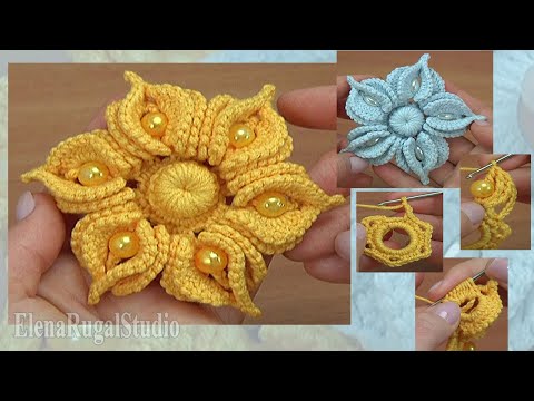 Видео: Великолепный цветок крючком с бусинами Урок 177 Мастер класс