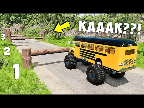 Видео: КАК ДАЛЕКО СМОЖЕТ ЧИТ МОНСТР ТРАК ПРОЕХАТЬ ПОД БРЕВНАМИ В BEAMNG DRIVE!