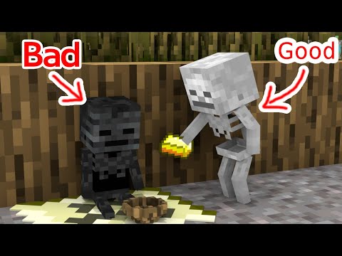 Видео: Плохой малыш-скелет-уизер и хороший малыш-скелет — анимация Minecraft