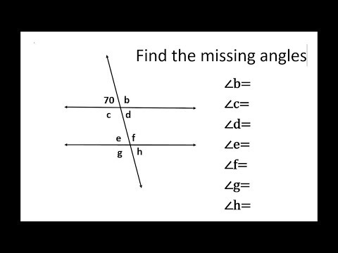 Видео: Нахождение недостающих углов, параллельных прямых и секущих. Пример.
