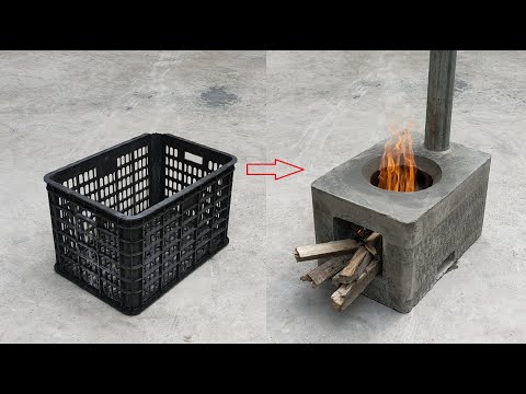 Видео: Замечательная идея сделать бездымные дровяные печи из цементных и пластиковых корзин.