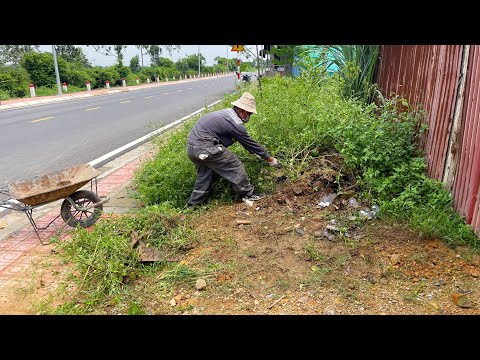 Видео: Грубая уборка заброшенных тротуаров с заросшей травой - Чистая стрижка тротуарной травы