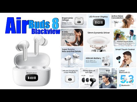 Видео: "Обзор" TWS-наушников Blackview AirBuds 8 с поддержкой Bluetooth 5,3 и сенсорным управлением