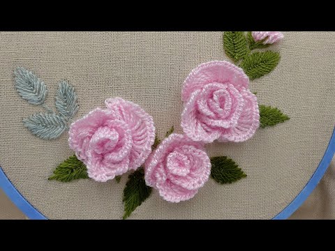 Видео: Объемная Вышивка: Розы из шерсти | How to make a rose wool |new design