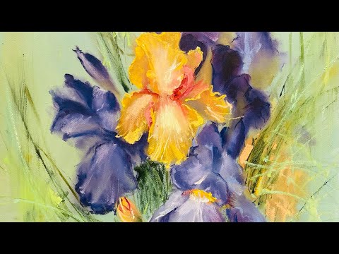 Видео: Нарисовать ирисы маслом / научиться рисовать цветы / живопись маслом для начинающих / Карина Мельгуй