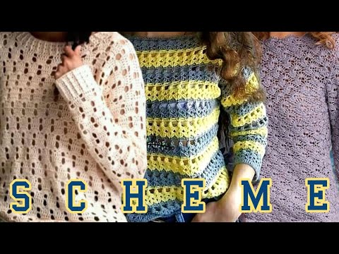 Видео: Вязание крючком: 7 схем + 7 свитера,  схемы вязание узоров. Crochet: 7 patterns + 7 sweaters.