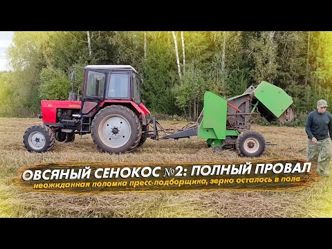 Видео: Овсяный сенокос № 2: полный провал! Зерно осталось в поле + поломка пресс-подборщика