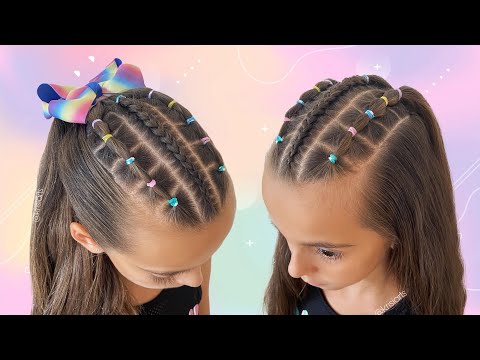 Видео: Прически для девочек с цветными резинками и косами 🌈 быстро и просто