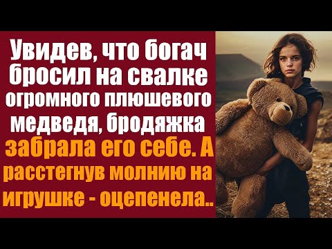 Видео: Увидев, что богач бросил на свалке огромного плюшевого медведя, бродяжка забрала его себе, а когда..