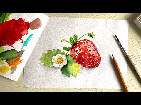 Видео: Рисуем клубнику акварелью. 🍓 Поэтапное рисование для начинающих