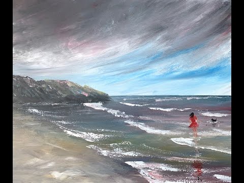 Видео: Штормовое небо. Как рисовать волны. Acrylic. Stormy sky. How to paint waves.