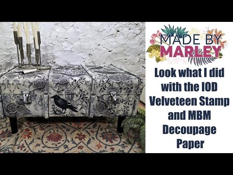 Видео: Посмотрите, что я сделала с помощью вельветового штампа IOD и декупажной бумаги MBM.