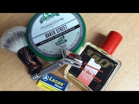 Видео: Бритье. RazoRock 37 German slant, Ladas blade, Silver tip badger, Stirling Baker street, Tüff herb