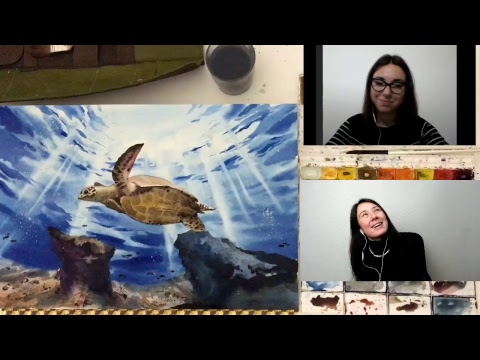Видео: Онлайн-урок "Художник под водой" | Как нарисовать черепаху