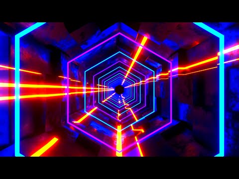 Видео: 🔷 4K Заставка – Синий и Красный Неоновый Шестиугольный Тоннель – VJ Петля (Без Звука)