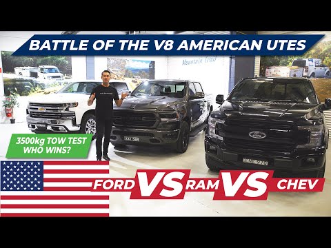 Видео: ТЕСТ НА БУКСИРОВКУ 3500 КГ! FORD F150 против RAM 1500 против CHEV 1500