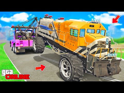 Видео: УГНАЛ ОГРОМНЫЙ ПОЕЗД-БИГФУТ! БИТВА ЭВАКУАТОРОВ В ГТА 5 ОНЛАЙН | НАШЕЛ 3 ТАЧКИ