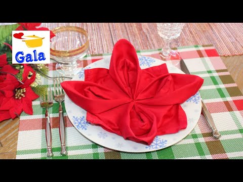 Видео: Как Красиво Сложить Салфетки Из Ткани На Стол Цветком. Пуансеттия Или Рождественская Звезда