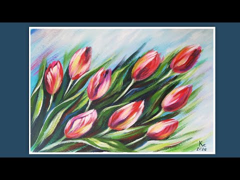 Видео: КАК НАРИСОВАТЬ ТЮЛЬПАНЫ АКРИЛОМ ПОЭТАПНО//DRAW TULIPS WITH ACRYLIC