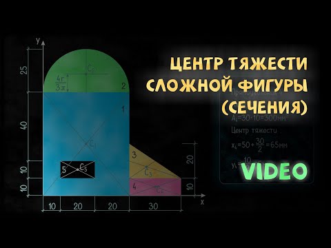 Видео: Определение координат центра тяжести сложной фигуры (плоского сечения)
