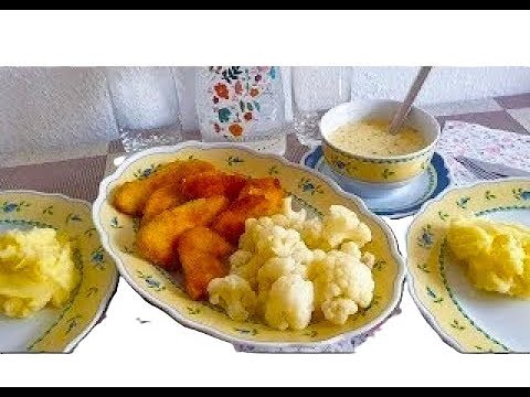 Видео: Шницель!Чесночный соус!Картофельное Пюре с чесноком!Цветная капуста!
