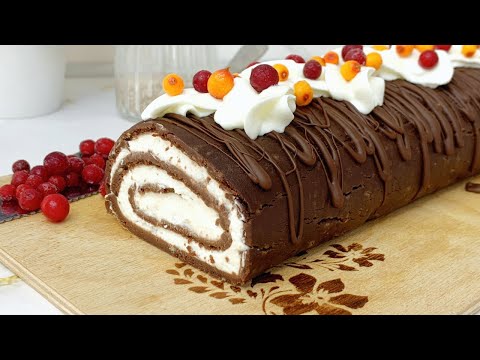 Видео: БЕЗ ВЫПЕЧКИ! Невероятно вкусный рулет к чаю | Быстро и просто, всего за 15 минут!