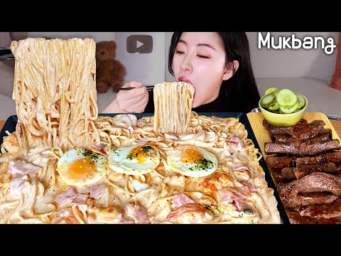 Видео: Спечистые креветные макароны и стейк говяди  ㅣREAL MUKBANG▶EATINGSHOWㅣREAL SOUNDㅣ ASMR MUKBANGㅣ