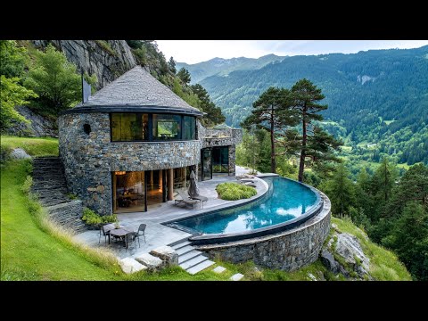 Видео: Этот швейцарский каменный дом на склоне холма поразил нас