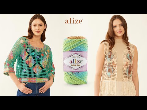 Видео: Блузка и жилет в стиле бохо с пряжей Alize Cotton Gold Batik