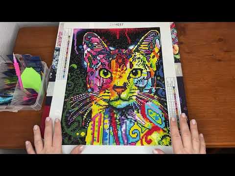 Видео: Алмазная мозаика от Emblem Радужный кот. Обзор и готовая работа.
