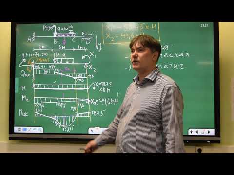 Видео: Пример расчёта статически неопределимой балки методом сил (часть 3)