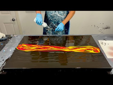 Видео: Красивый огонь~Лента с мазками — простые шаги для создания яркой жидкой акриловой картины~347