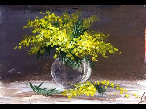Видео: Живопись. Мимоза. Гуашь\акрил.