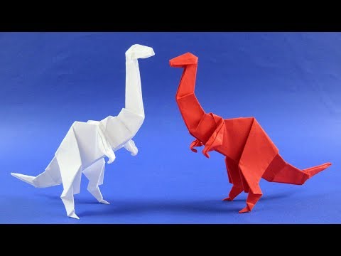 Видео: Как сделать динозавра из бумаги. Оригами динозавр из бумаги - Орнитомим