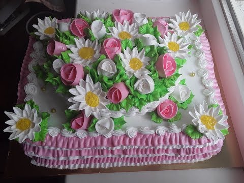 Видео: Торт с розами и ромашками