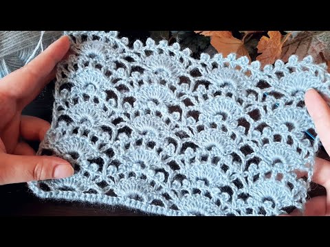 Видео: Вяжем ажурный узор с веерами и пико крючком. (N 89)