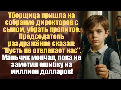 Видео: Уборщица пришла на собрание директоров с сыном, убрать пролитое. Председатель раздражённо сказал...