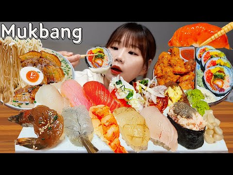 Видео: Sub)Real Mukbang- Суши 🍣 Тонкоцу Рамэн 🍜 Футомаки 🍙 Курица, Пиво 🍻 ASMR Японская еда