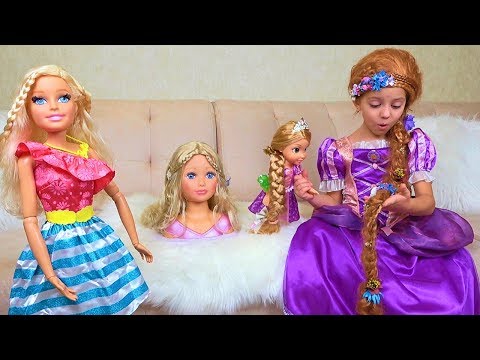 Видео: Настя как принцесса Рапунцель и ГИГАНТСКАЯ Барби идут на вечеринку New Rapunzel doll