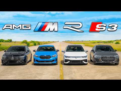 Видео: Кто победит в заезде: новый Audi S3, BMW M135i, AMG A35 или же VW Golf R?