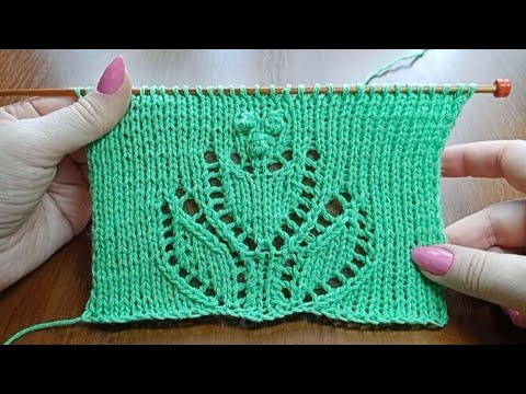 Видео: Ажурный узор "Тюльпан" спицами + схема . Knitting an openwork pattern "Tulip" + scheme.