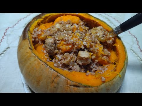 Видео: Мясо с гречкой в тыкве