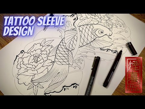 Видео: Рисование эскиза татуировки-рукава (традиционная японская татуировка с рыбой кои)