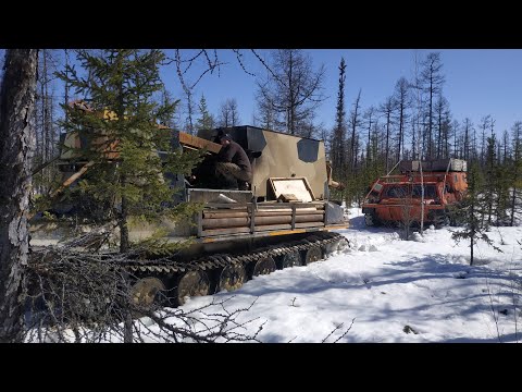 Видео: Вахта. Восточная сибирь. МТЛБ, Газушка, Тингер по воде и глубокому снегу.