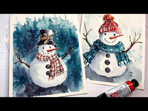 Видео: Простой урок рисования снеговика акварелью для начинающих