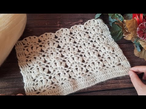 Видео: Вяжем красивый узор с ажурными веерочками крючком. (N123)