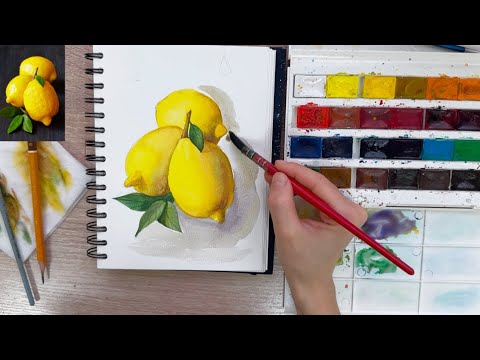 Видео: Рисуем лимоны поэтапно. Мастер класс акварелью для начинающих 🍋