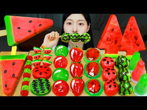 Видео: АСМР МУКБАНГ| Десерты из арбуза и клубники! Тангулу, Данго, Желейные шампуры, Мороженое.