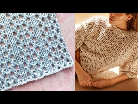 Видео: Фактурная мелкая сетка с вертикалями для вязания блузы, джемпера