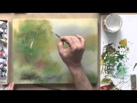 Видео: Акрил.  Живопись на ткани. Утро над рекой.